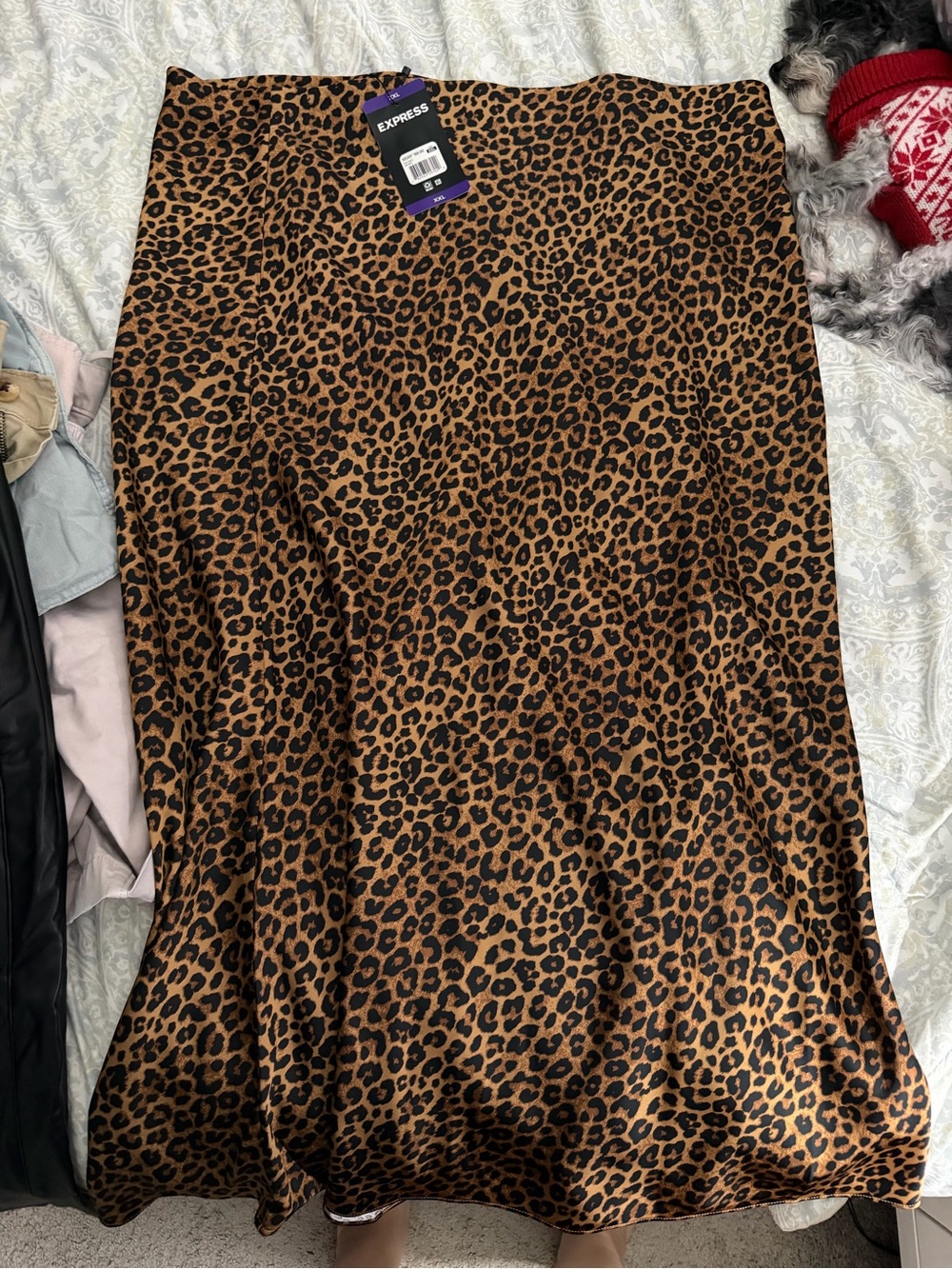 Express Leopard Print Midi Skirt in Brown and Black